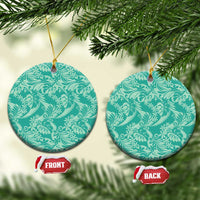 Tahiti Teal Tiare Floral Ceramic Ornament Monstera Palm Tropical Leaves - Polynesian Pride