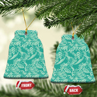 Tahiti Teal Tiare Floral Ceramic Ornament Monstera Palm Tropical Leaves - Polynesian Pride