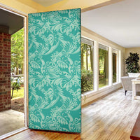 Tahiti Teal Tiare Floral Door Cover Monstera Palm Tropical Leaves - Polynesian Pride