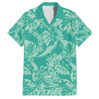 Tahiti Teal Tiare Floral Family Matching Off The Shoulder Long Sleeve Dress and Hawaiian Shirt Monstera Palm Tropical Leaves - Polynesian Pride