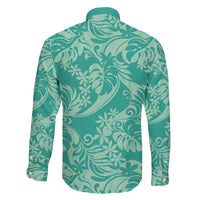 Tahiti Teal Tiare Floral Family Matching Off Shoulder Maxi Dress and Hawaiian Shirt Monstera Palm Tropical Leaves - Polynesian Pride