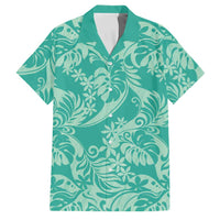 Tahiti Teal Tiare Floral Family Matching Off Shoulder Short Dress and Hawaiian Shirt Monstera Palm Tropical Leaves LT01 Dad's Shirt - Short Sleeve Teal - Polynesian Pride
