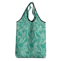 Tahiti Teal Tiare Floral Grocery Bag Monstera Palm Tropical Leaves - Polynesian Pride