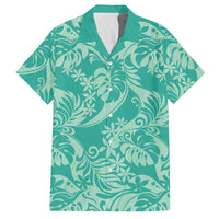 Tahiti Teal Tiare Floral Hawaiian Shirt Monstera Palm Tropical Leaves - Polynesian Pride