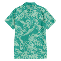 Tahiti Teal Tiare Floral Hawaiian Shirt Monstera Palm Tropical Leaves - Polynesian Pride