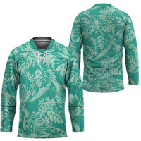 Tahiti Teal Tiare Floral Hockey Jersey Monstera Palm Tropical Leaves - Polynesian Pride