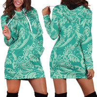 Tahiti Teal Tiare Floral Hoodie Dress Monstera Palm Tropical Leaves - Polynesian Pride