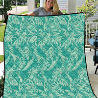 Tahiti Teal Tiare Floral Quilt Monstera Palm Tropical Leaves - Polynesian Pride