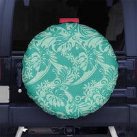 Tahiti Teal Tiare Floral Spare Tire Cover Monstera Palm Tropical Leaves - Polynesian Pride