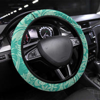 Tahiti Teal Tiare Floral Steering Wheel Cover Monstera Palm Tropical Leaves - Polynesian Pride