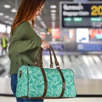 Tahiti Teal Tiare Floral Travel Bag Monstera Palm Tropical Leaves - Polynesian Pride