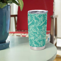 Tahiti Teal Tiare Floral Tumbler Cup Monstera Palm Tropical Leaves - Polynesian Pride