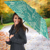 Tahiti Teal Tiare Floral Umbrella Monstera Palm Tropical Leaves - Polynesian Pride