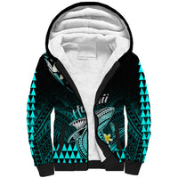 Hawaii Sherpa Hoodie Polynesian Shark with Kakau Turquoise Version LT01 Unisex Turquoise - Polynesian Pride
