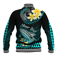 Personalised Hawaii Baseball Jacket Polynesian Shark with Kakau Turquoise Version LT01 - Polynesian Pride