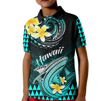 Personalised Hawaii Kid Polo Shirt Polynesian Shark with Kakau Turquoise Version LT01 Kid Turquoise - Polynesian Pride