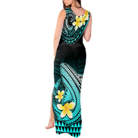 Personalised Hawaii Tank Maxi Dress Polynesian Shark with Kakau Turquoise Version LT01 - Polynesian Pride
