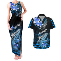 Hawaii Couples Matching Tank Maxi Dress and Hawaiian Shirt Polynesian Shark with Kakau Blue Version LT01 Blue - Polynesian Pride