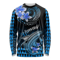 Hawaii Long Sleeve Shirt Polynesian Shark with Kakau Blue Version LT01