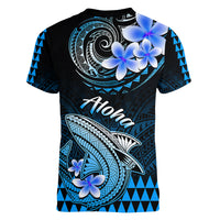 Hawaii Women V Neck T Shirt Polynesian Shark with Kakau Blue Version LT01 - Polynesian Pride