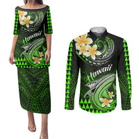Hawaii Couples Matching Puletasi Dress and Long Sleeve Button Shirts Polynesian Shark with Kakau Green Version LT01 Green - Polynesian Pride