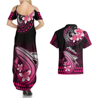 Hawaii Couples Matching Summer Maxi Dress and Hawaiian Shirt Polynesian Shark with Kakau Pink Version LT01 - Polynesian Pride