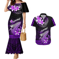 Hawaii Couples Matching Mermaid Dress and Hawaiian Shirt Polynesian Shark with Kakau Purple Version LT01 Purple - Polynesian Pride