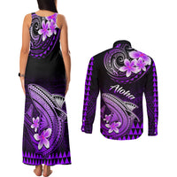 Hawaii Couples Matching Tank Maxi Dress and Long Sleeve Button Shirts Polynesian Shark with Kakau Purple Version LT01 - Polynesian Pride