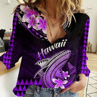 Hawaii Women Casual Shirt Polynesian Shark with Kakau Purple Version LT01 Female Purple - Polynesian Pride