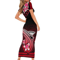 Hawaii Short Sleeve Bodycon Dress Polynesian Shark with Kakau Red Version LT01 - Polynesian Pride