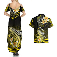 Hawaii Couples Matching Summer Maxi Dress and Hawaiian Shirt Polynesian Shark with Kakau Yellow Version LT01 - Polynesian Pride
