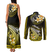 Hawaii Couples Matching Tank Maxi Dress and Long Sleeve Button Shirts Polynesian Shark with Kakau Yellow Version LT01 - Polynesian Pride