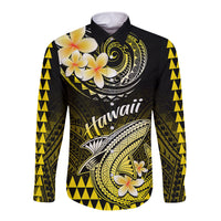 Hawaii Long Sleeve Button Shirt Polynesian Shark with Kakau Yellow Version LT01 Unisex Yellow - Polynesian Pride