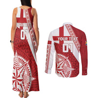 Custom Tonga Rugby Mate Maa Couples Matching Tank Maxi Dress and Long Sleeve Button Shirt Ngatu Pattern
