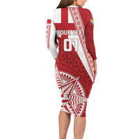 Custom Tonga Rugby Mate Maa Long Sleeve Bodycon Dress Ngatu Pattern LT01 - Polynesian Pride