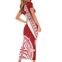 Custom Tonga Rugby Mate Maa Short Sleeve Bodycon Dress Ngatu Pattern LT01 - Polynesian Pride