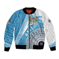 Custom Fiji Rugby Bati Bomber Jacket Tapa Pattern LT01 Unisex Blue - Polynesian Pride