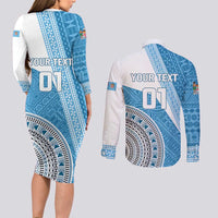 Custom Fiji Rugby Bati Couples Matching Long Sleeve Bodycon Dress and Long Sleeve Button Shirt Tapa Pattern LT01 - Polynesian Pride