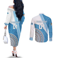 Custom Fiji Rugby Bati Couples Matching Off The Shoulder Long Sleeve Dress and Long Sleeve Button Shirt Tapa Pattern LT01 - Polynesian Pride