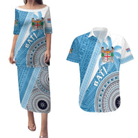 Custom Fiji Rugby Bati Couples Matching Puletasi and Hawaiian Shirt Tapa Pattern LT01 Blue - Polynesian Pride