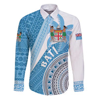 Custom Fiji Rugby Bati Family Matching Mermaid Dress and Hawaiian Shirt Tapa Pattern LT01 Dad's Shirt - Long Sleeve Blue - Polynesian Pride