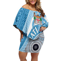 Custom Fiji Rugby Bati Off Shoulder Short Dress Tapa Pattern LT01 Women Blue - Polynesian Pride