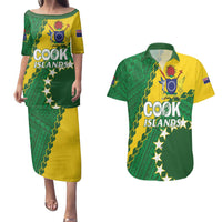 Custom Cook Islands Rugby Kukis Couples Matching Puletasi and Hawaiian Shirt Circle Stars