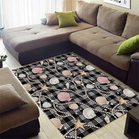 Hawaiian Ocean Seashells Area Rug Black Palaka Pattern