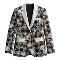 Hawaiian Ocean Seashells Blazer Black Palaka Pattern