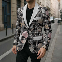 Hawaiian Ocean Seashells Blazer Black Palaka Pattern