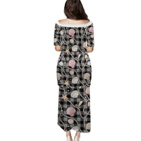 Hawaiian Ocean Seashells Family Matching Puletasi and Hawaiian Shirt Black Palaka Pattern LT01 - Polynesian Pride