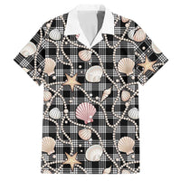 Hawaiian Ocean Seashells Family Matching Short Sleeve Bodycon Dress and Hawaiian Shirt Black Palaka Pattern