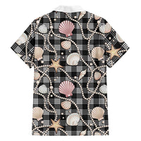 Hawaiian Ocean Seashells Family Matching Short Sleeve Bodycon Dress and Hawaiian Shirt Black Palaka Pattern