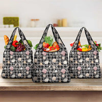 Hawaiian Ocean Seashells Grocery Bag Black Palaka Pattern